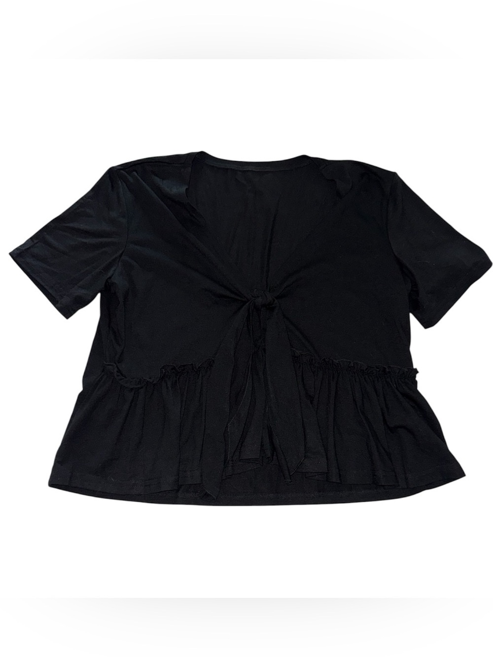 Tie-Front Black Women’s Short Sleeve Top XL